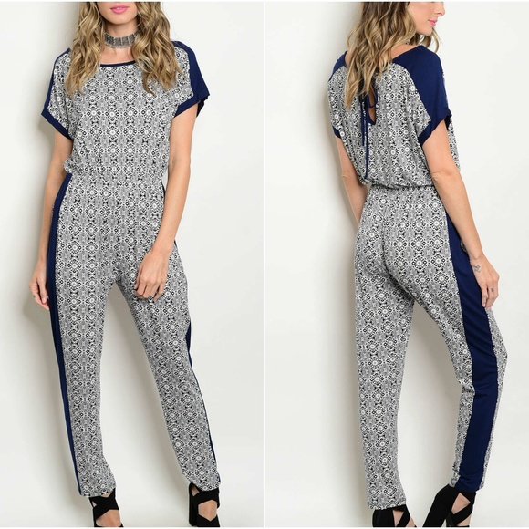 Royal Blue Medallion Patterned Patterned Jumpsuit - Picture 1 of 5